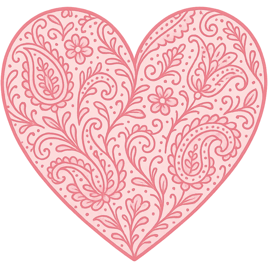 heart with a pink paisley pattern, clean digital illustration, no background emoji