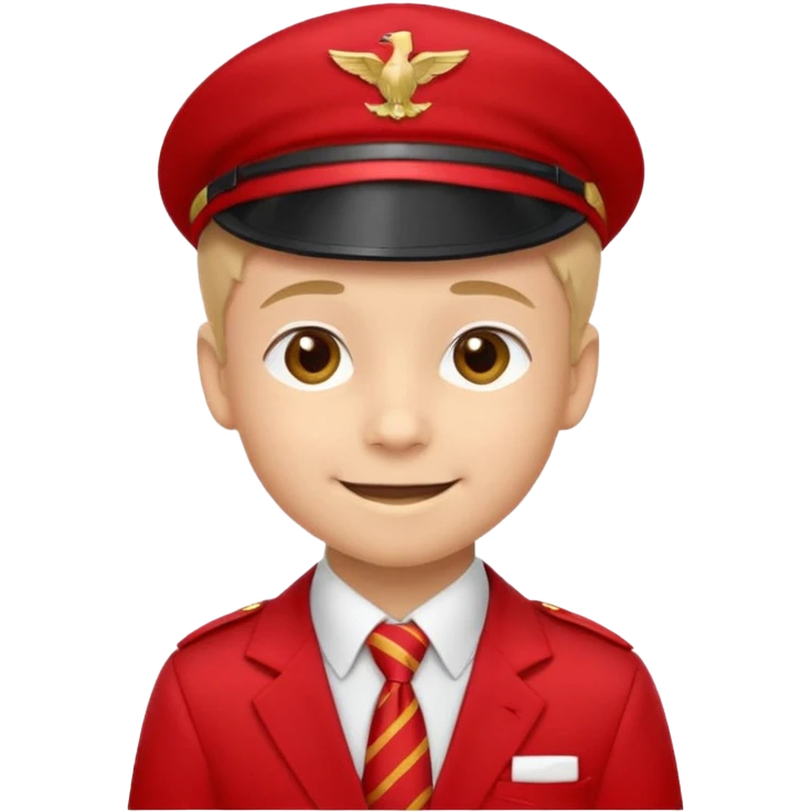 A Soviet pioneer emoji — smiling young boy wearing a bright red tie (pioneer neckerchief) and a red pilotka cap. White shirt, neat and cheerful, minimal flat emoji style, simple colors, clear outlines, professional emoji design. emoji