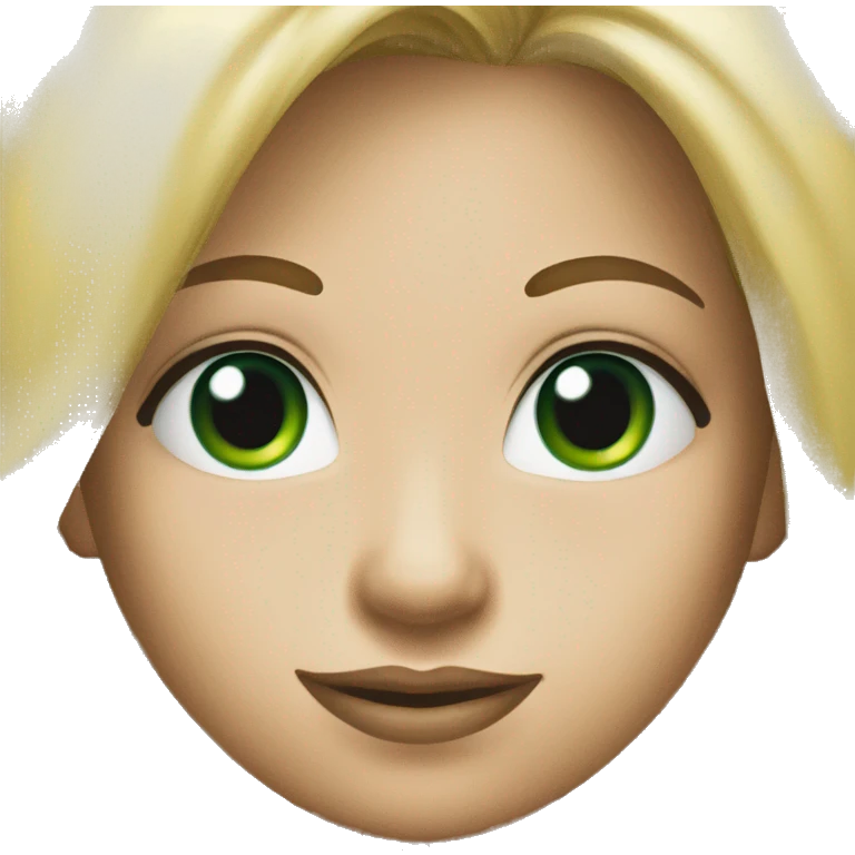 Girl with blonde hair and green eyes in black t-shirt  emoji