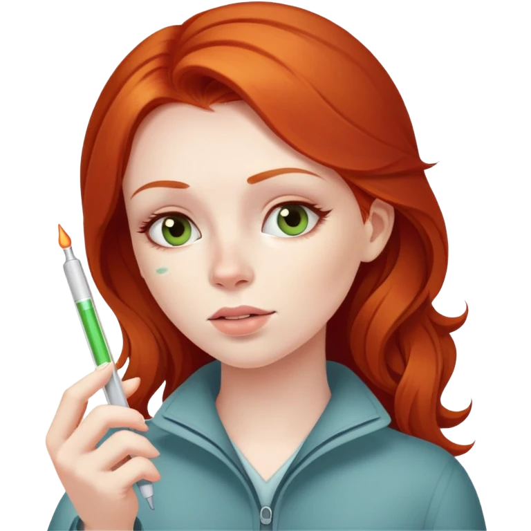 Redhead woman sick taking her temperature  emoji