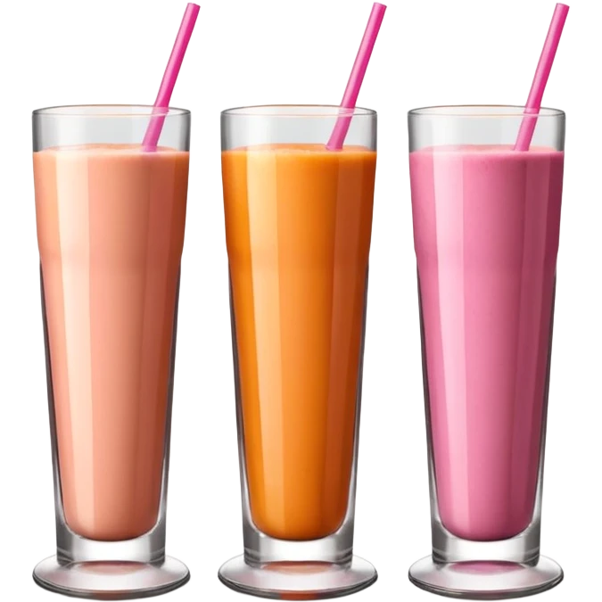 Make three smoothies  but I want the yellow to be pink and the pink to be orange and the purple to be brown like chocolate emoji