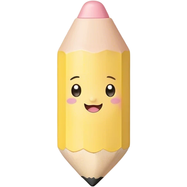 Cute Kawaii Fat Pencil, round and chunky, soft pastel yellow with a cute eraser cap, tiny winking face, glowing highlights, cheerful and ready for doodles! emoji