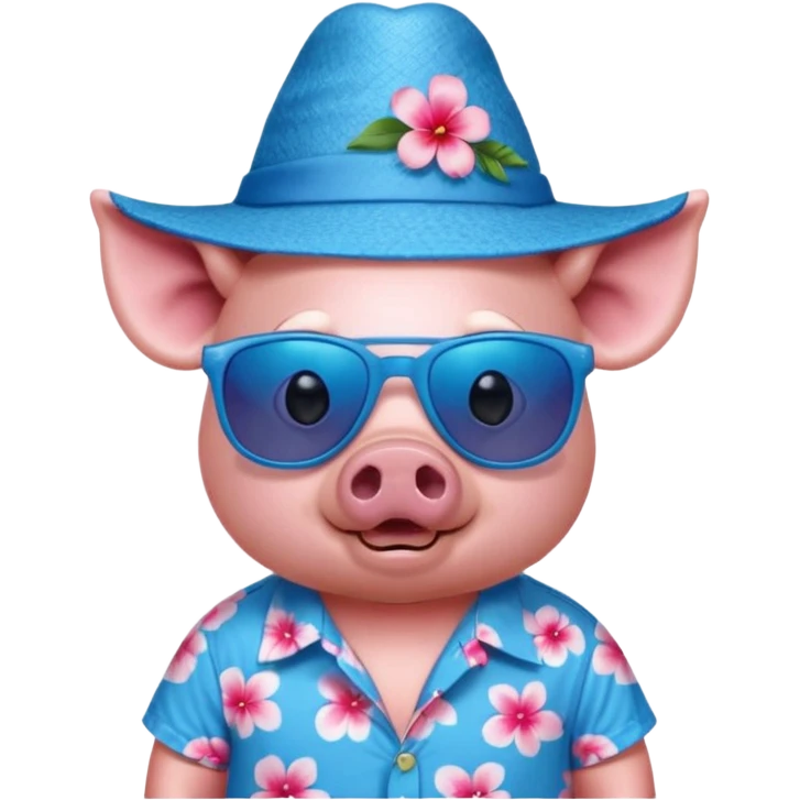 Pig with blue aloha shirt, birthday hat, sunglasses emoji