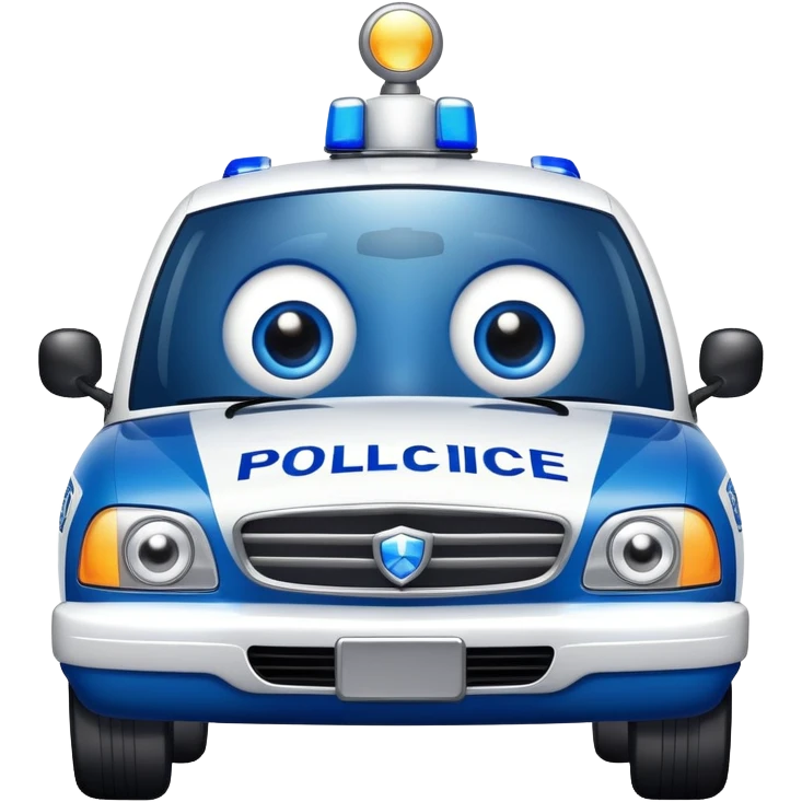 A police patrol car with big eyes and a brave, happy expression emoji