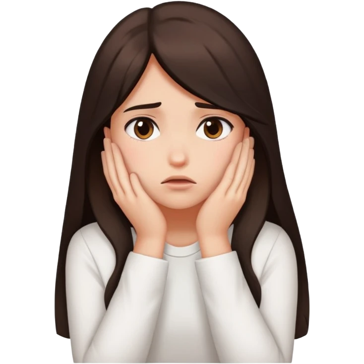  girl ashamed of herself of hiding face in hands with long dark brown hair and a white shirt  emoji