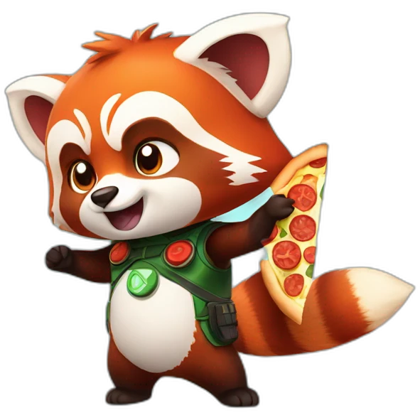 Red panda hero with pizza emoji