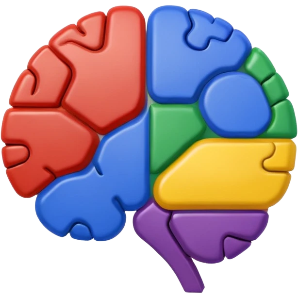 brain formed in the shape of the Google logo, with Google colors, no text emoji