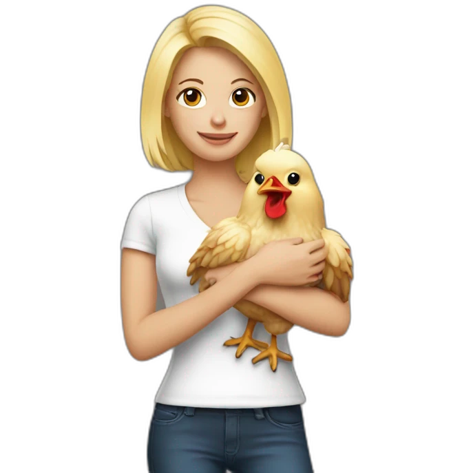 blonde woman holding a chicken emoji