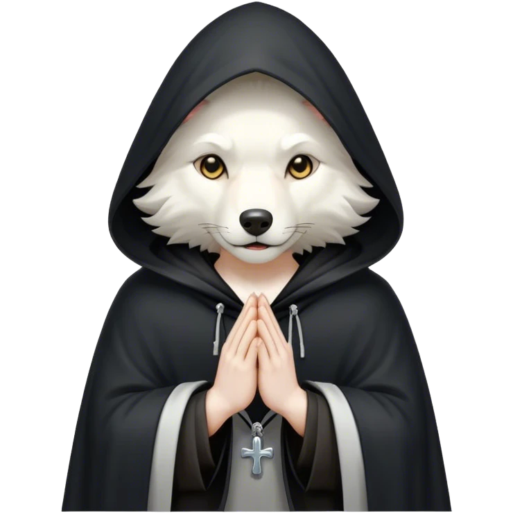 white wolf praying with black hooded cloak emoji