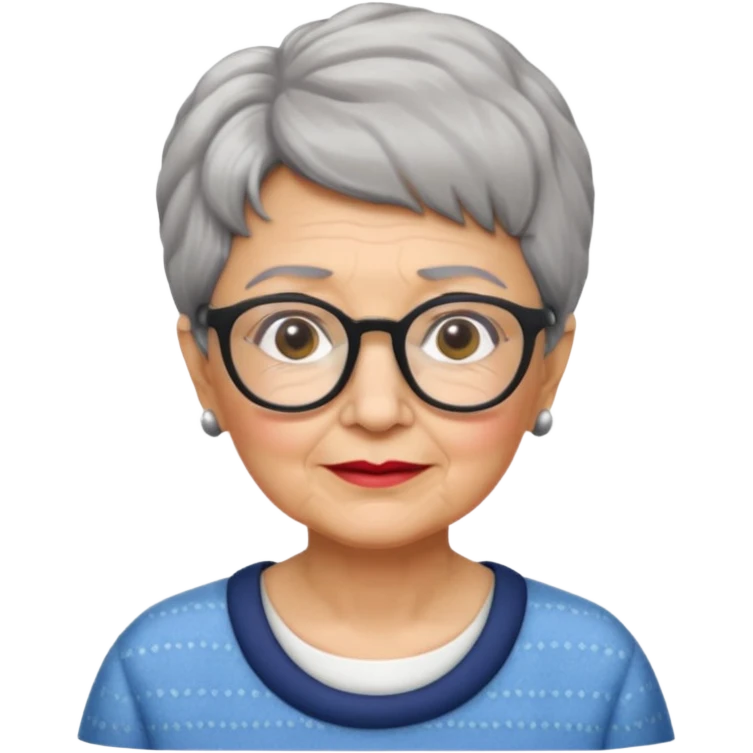 grandma, short salt and pepper hair and glasses emoji