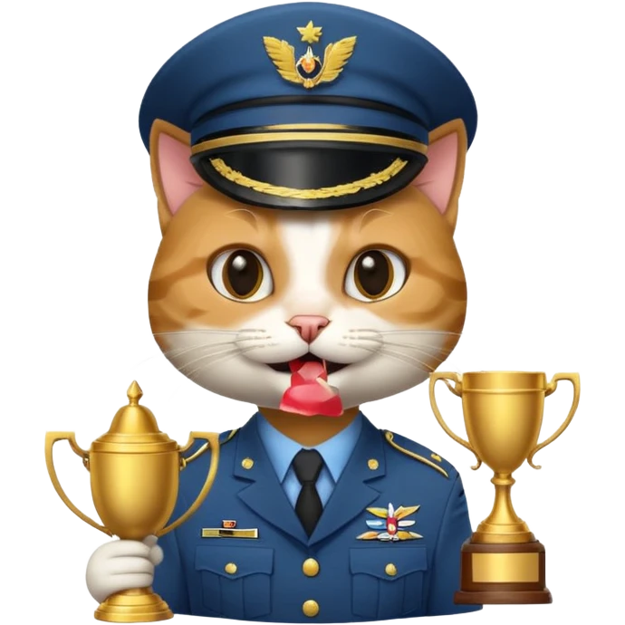 happy soldier cat with a trophy emoji