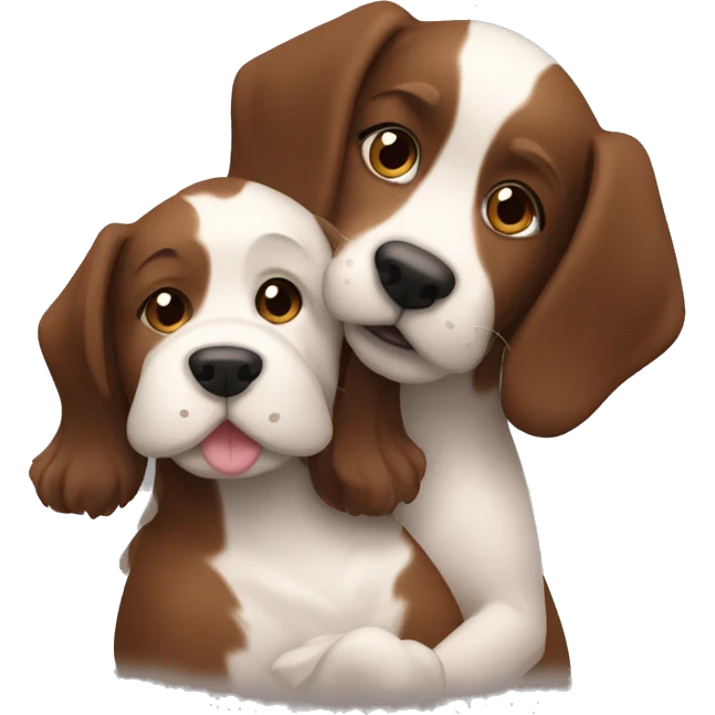 A giro with brown hair hugging a brown and white dog emoji