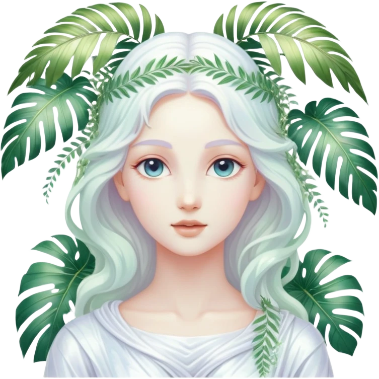 White marble dreamy divine godly angelic lady vines palm leaves tropical pastels glittery shiny aesthetic epic beautiful pretty scene scenery full picture  emoji