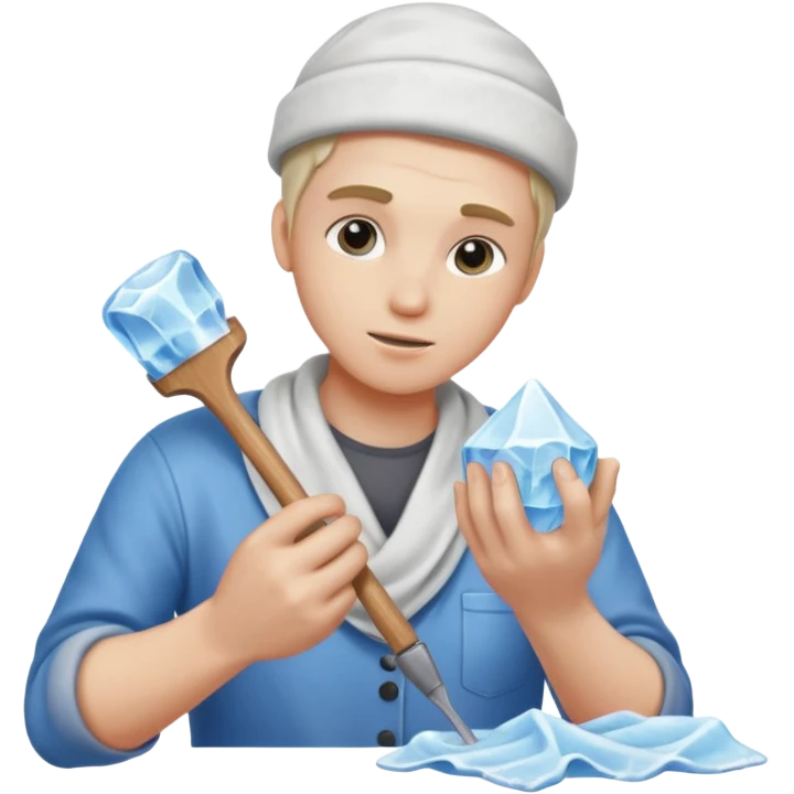 Sculptor polishing with cloth,Ice Sculptors. emoji