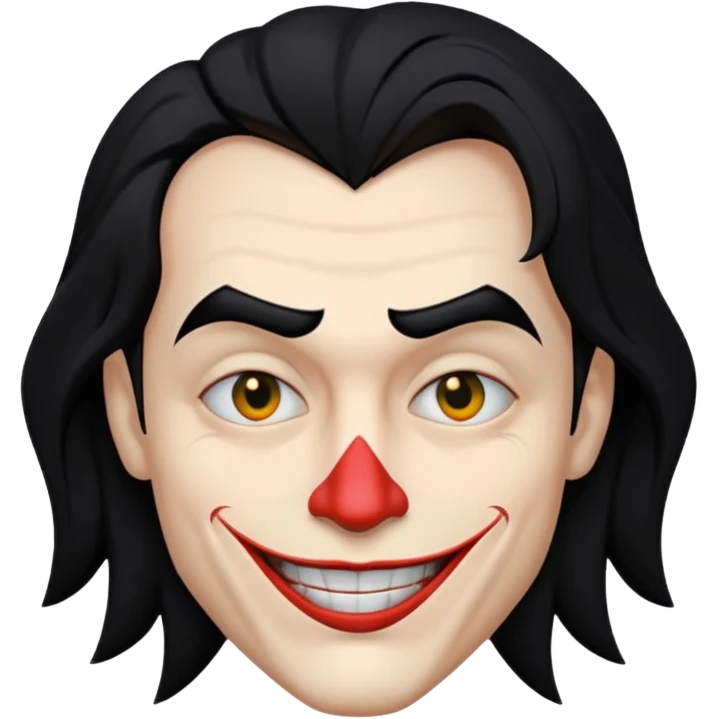 Faça uma pessoa com cabelo preto e pouco grande com cara de coringa emoji
