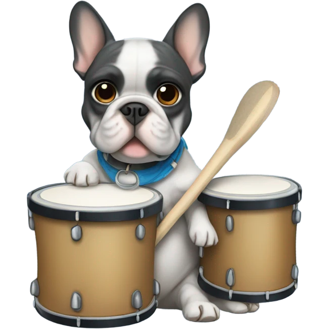 blue and tan french bulldog holding drumming emoji