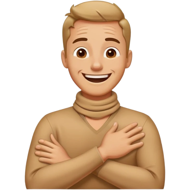 man with hands crossed around his neck laughing emoji