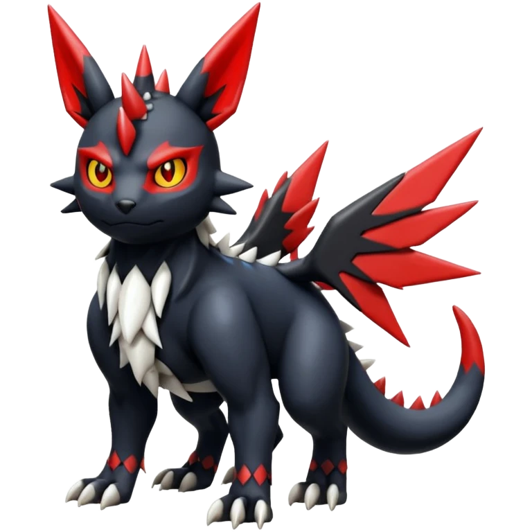 Handsome cool badass edgy Guilmon-Absol-Litten-Umbreon-Giratina-Pokémon-Fakémon-fusion-hybrid-creature, full body emoji