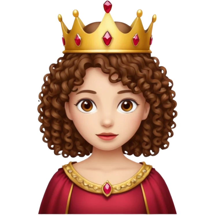 Curly brown hair girl with a crown with rubies emoji