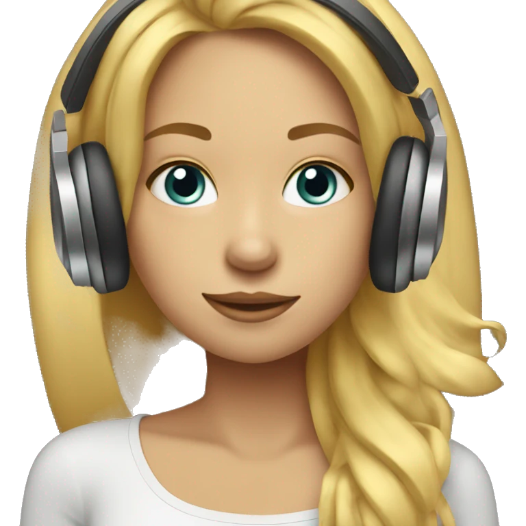 blonde straight hair girl with headphones and music notes around face emoji