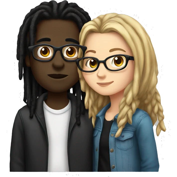 a white girl wearing glasses kissing a black boy with dreads emoji