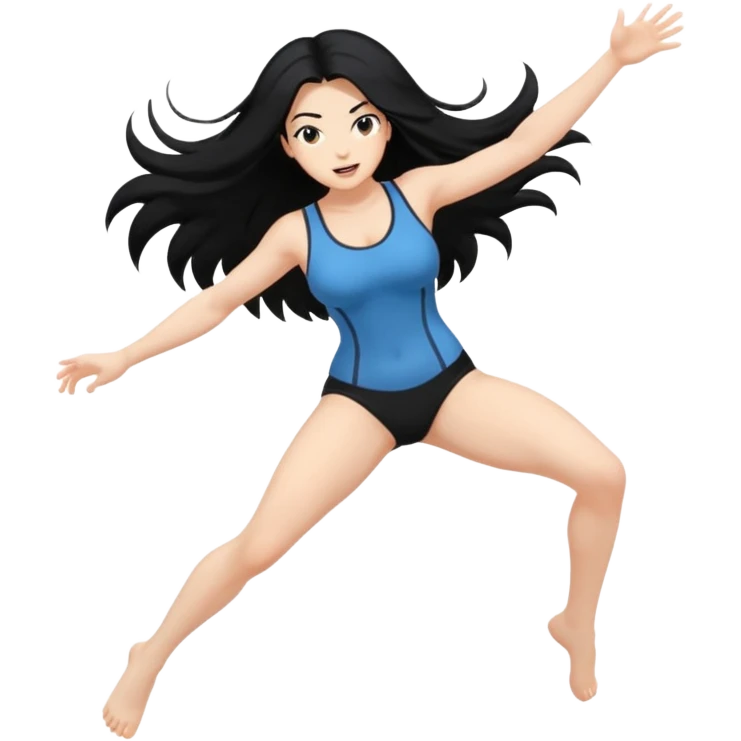 long black hair ((naked ))female big big boobs full body barefoot  ((black Thick pubic hair ))   ((Remove all clothes))  jumping kicking   emoji