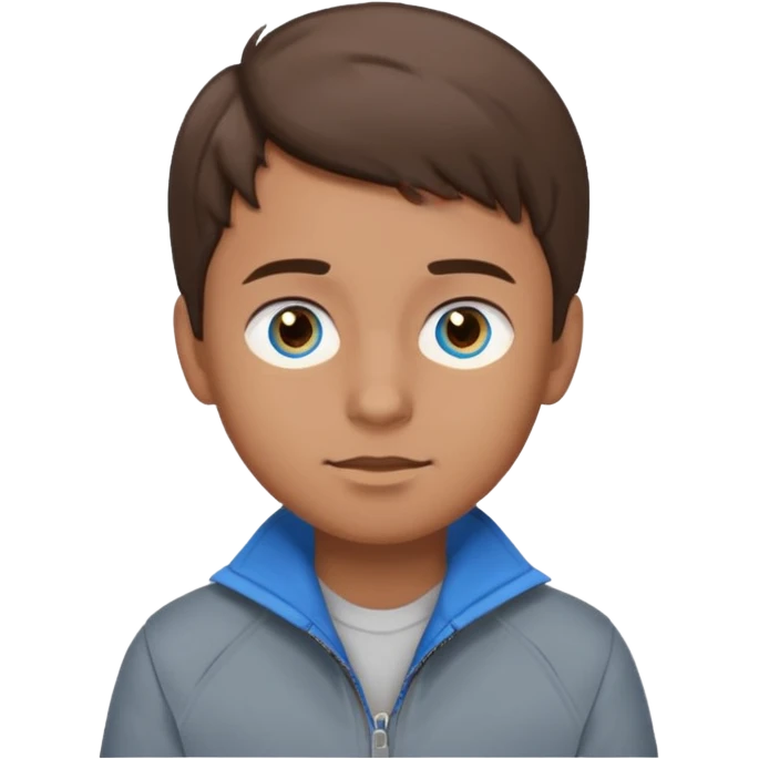 Fais-moi un garçon avec la peau bronzée les yeux bleus qui portent une veste grise avec les cheveux marrons version emoji emoji