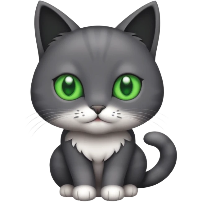 completely solid dark grey cat with green eyes and white paws emoji