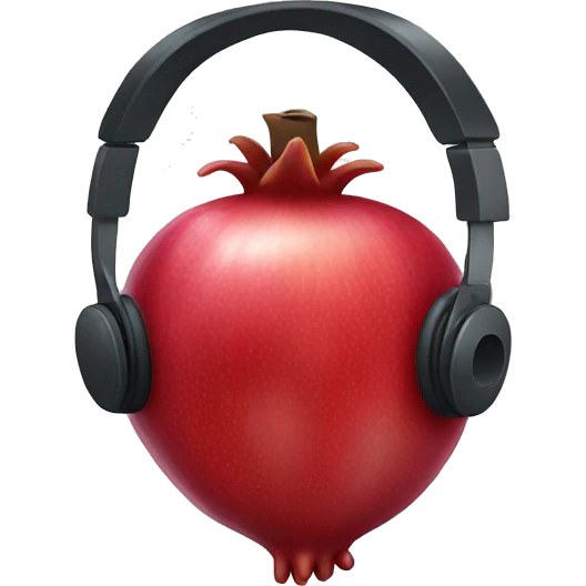 Pomegranate emoji wearing big headphones emoji