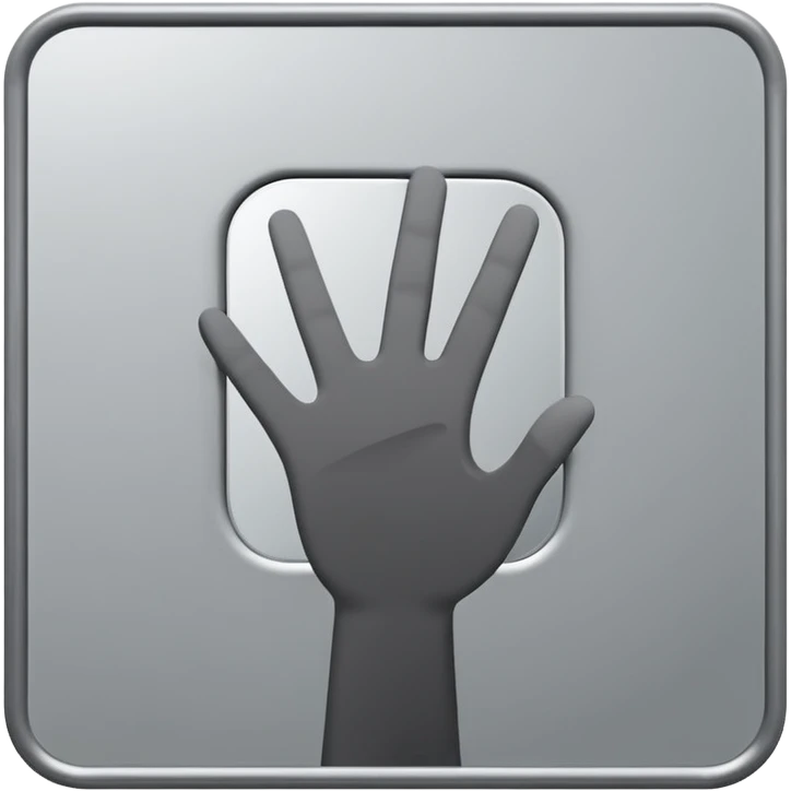 Minimalist emoji-style sticker of a mirror with a shadowy hand reaching out from within. Black and gray, flat icon, square format.

 emoji