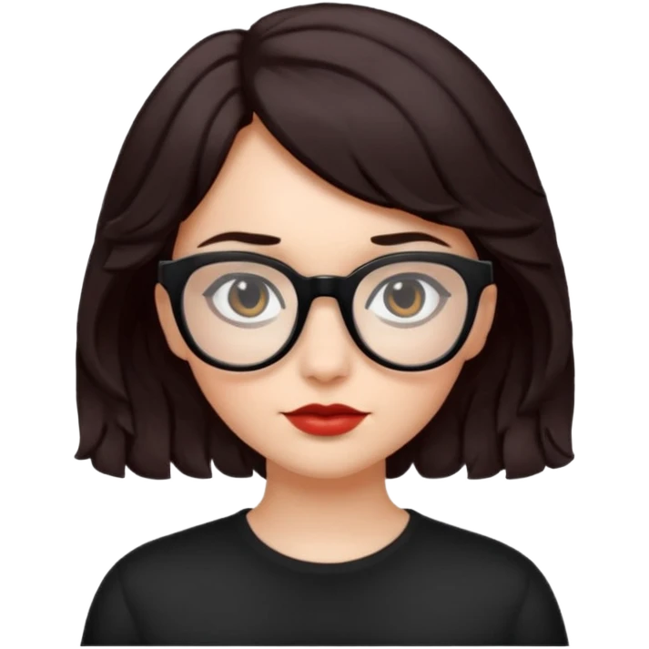 niña con pelo corto ondulado color negro rojiso con lentes negros  emoji