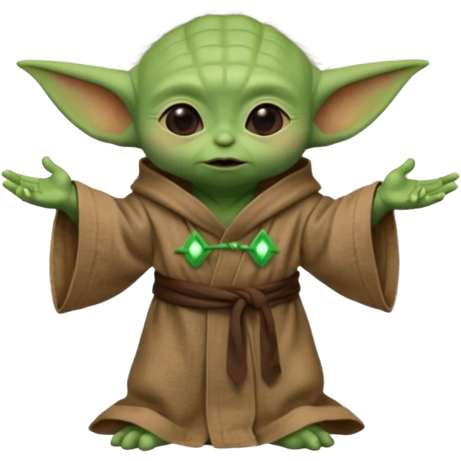 Full-body image of Baby Yoda in his brown linen robes at a music and art workshop emoji