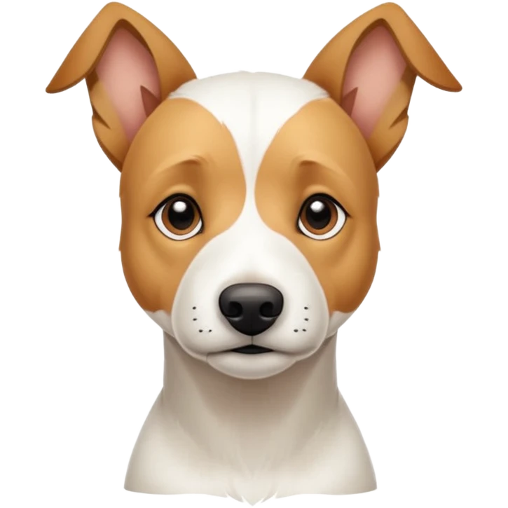 a full body facing front on of a buff white parson russell terrier looking dog the size of a kelpie with light brown long ears resting on its face and a light brown patch above one eye and a large snout. the rest of the dog is completely white.  emoji