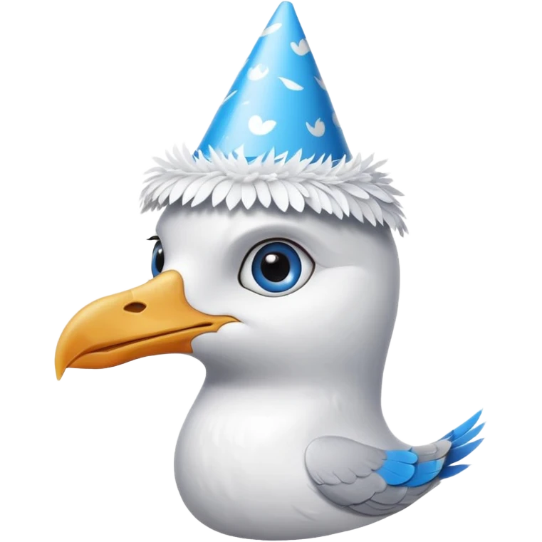 A seagull head with a party hat, without the body emoji