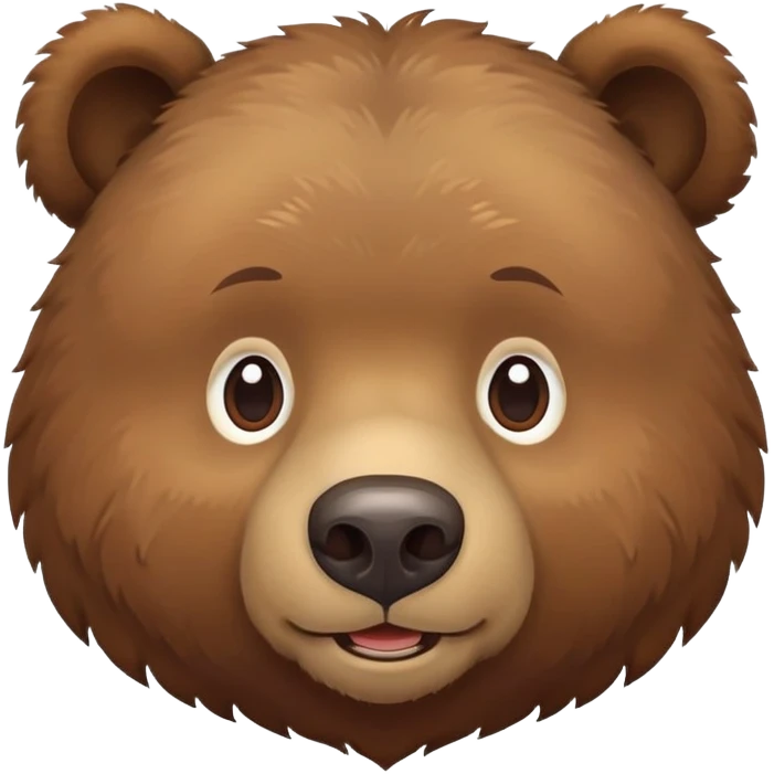 Cute Russian brown bear head, friendly expression, front view, iOS emoji style emoji