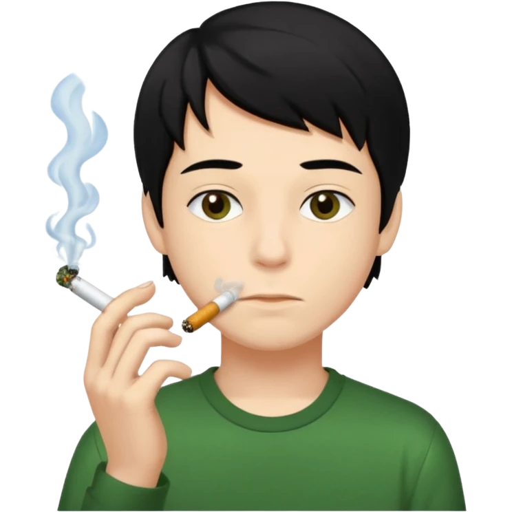 young boy with black long hair smoking weed emoji
