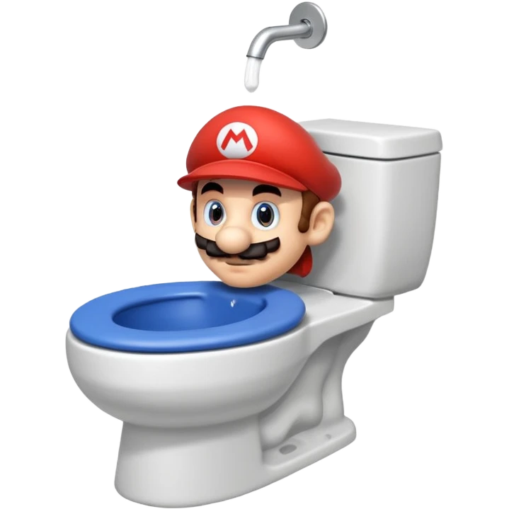 Mario's neck and head only sticking out of the middle of the bowl of a white toilet emoji