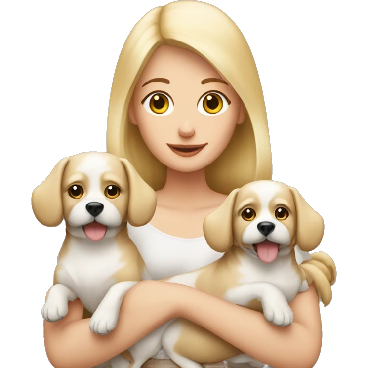 Blonde woman holding two havenese dogs emoji