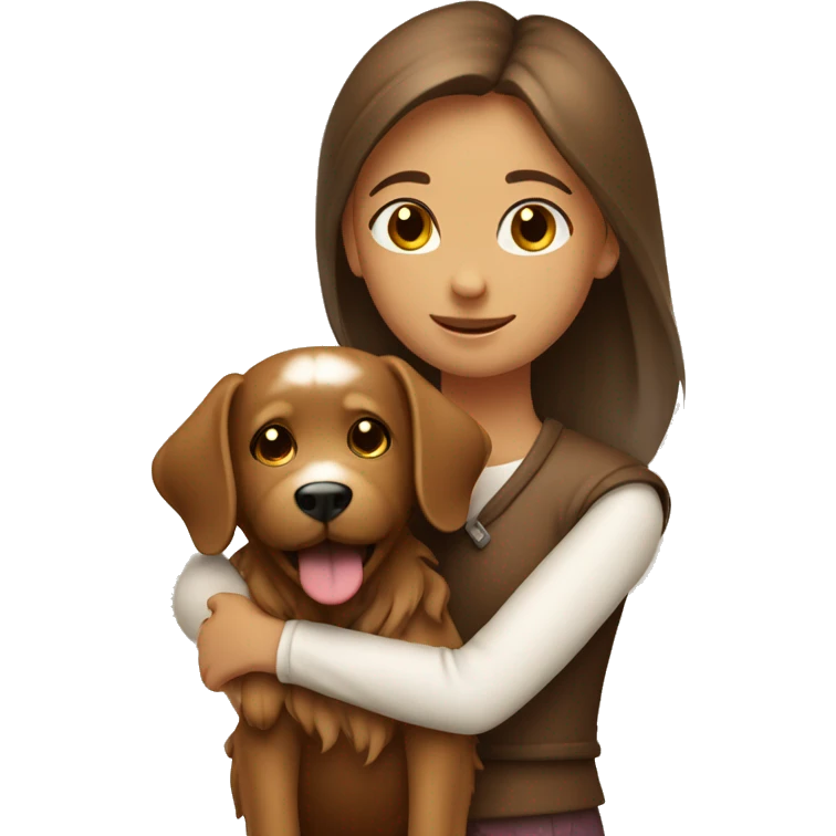A girl hugging a Yorkshire dog brown color emoji