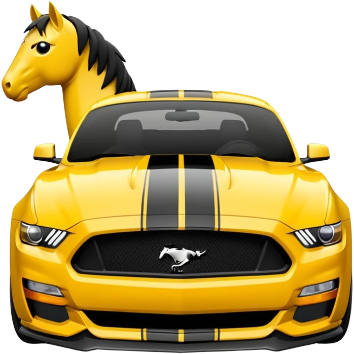 Ford Mustang with center black strip design and in written 309 and in front real pony logo in yellow  emoji