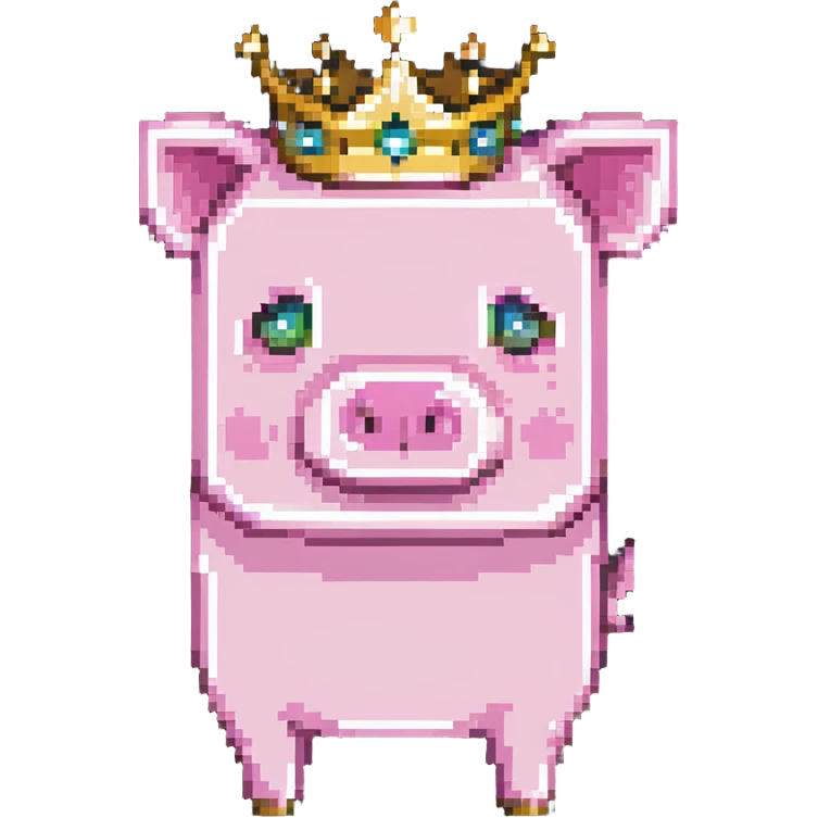 full body pink blocky pig with square head and square body wearing a crown emoji