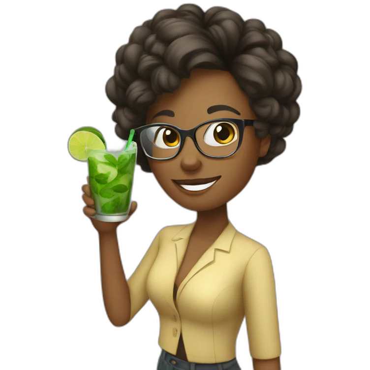 girl teacher with glasses drinks mojito emoji