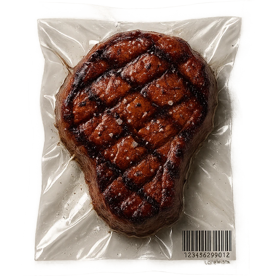 grilled steak with scattered small sparkling crystals, glossy, vacuum-sealed style emoji