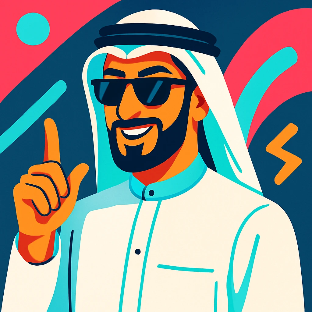 Middle Eastern man, wearing traditional Arab dress, TikTok style, fun and stylish, digital illustration emoji