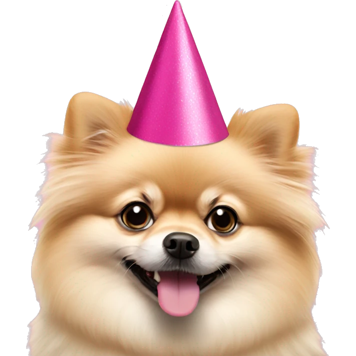 Creme Pomeranian with pink party hat emoji