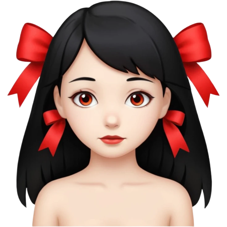 girl back view with single red ribbon in black hair emoji