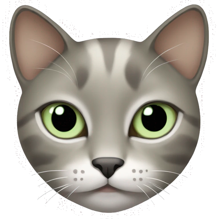 dark beige, dark grey, white cat with really pale green eyes  emoji
