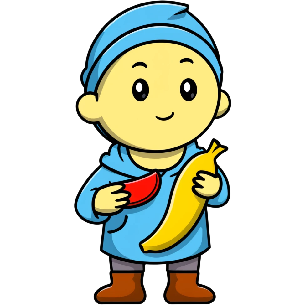 a beggar holding a chocobanana, looking hopeful emoji