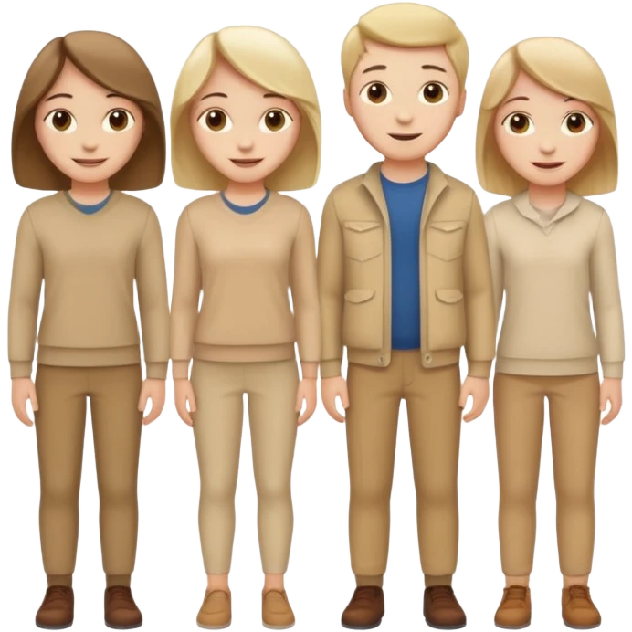 4 white girls and 2 white boys in beige clothes smiling  emoji