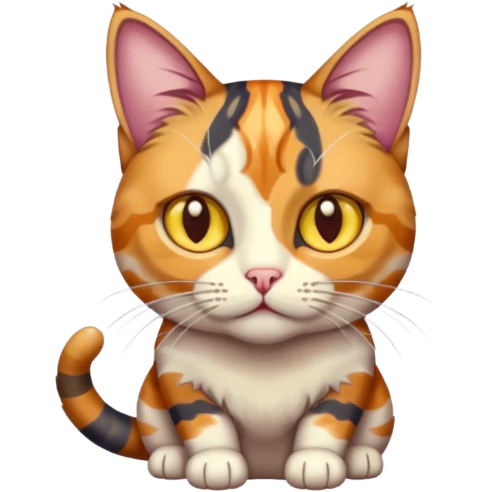 full body anxious looking colourful light patched calico tabby cat with hazel eyes emoji